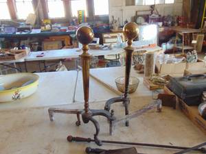 lot 2443 image: Pair of Brass Balled And Irons