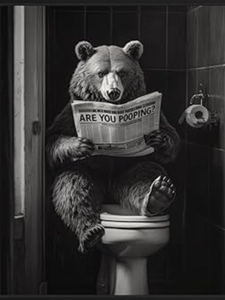 lot 1901 image: Bear Reading Newspaper on Toilet - 8x10