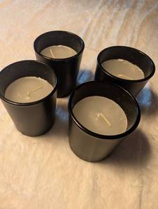 lot 1904 image: Matte Black Glass Votive Candle Holders - 4 ct