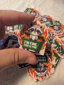 lot 1912 image: This Is Fine Raccoon Meme Mini Cards