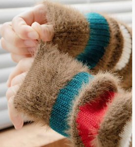 lot 1932 image: Fuzzy Brown Striped Leg WarmersHand Warmers