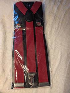 lot 1933 image: Red Elastic Suspenders with Metal Clips - AdultNo Size&nbsp