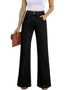 lot 304 image: Sidefeel Womens Wide Leg Jeans Casual Baggy High Waisted Stretch Denim Pants Size 6 Black - Retail $40