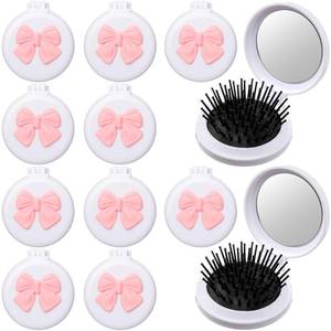 lot 317 image: Yiyiring 12 Pcs White Coquette Bow Mini Hair Brushes Folding Mirror Coquette Detangler Brush Bulk Round Compact Massage Scalp Comb for Purse Women Travel Team Gifts Trendy Stuff Party Favors - Retail $17