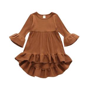 lot 318 image: YOUNGER TREE Toddler Baby Girls Spring Clothing Solid Color Cotton Pit Irregular Skirt Winter Dress Long Sleeve Skirt Outfits (Caramel, 5-6T) - Retail $18