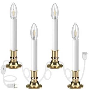 lot 321 image: 4PCS Christmas Electric Window Candle Lights with Gold Base Outlet, 5FT Window Candle Lights Cord with 0.6W C26 Clear Bulb OnOff Switch Plug-in 4 Suction Cups for Christmas Window Home Decoration - Retail $22