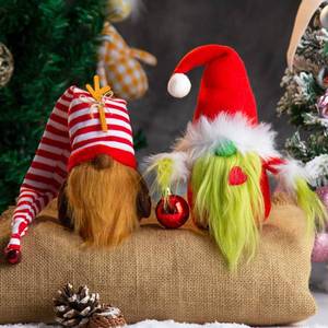 lot 326 image: BWFY Christmas Gnomes Decorations 2-Pack Handmade Swedish Tomte Plush Gnomes Scandinavian Santa Elf Christmas Table Tiered Tray Ornament Christmas Decor Gifts - Retail $14