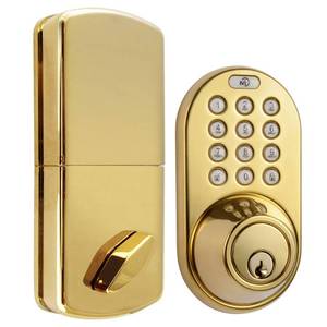 lot 343 image: MiLocks DF-02P Keyless Entry Deadbolt Door Lock with Electronic Digital Keypad Entry, Polished Brass , Yellow - Retail $79