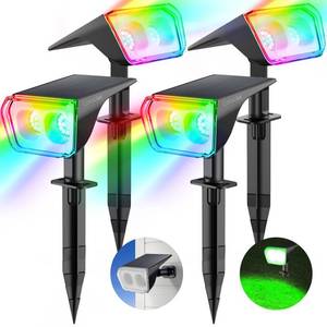 lot 352 image: PRE OWNED ONLY TWO Consciot Solar Spot Lights Outdoor, 30 LED Waterproof Color Changing Solar Spotlight, 2 in 1 Adjustable Wall Lights, 10 Colors, Dusk-to-Dawn Solar Landscape Spotlights for Garden Yard Walkway, 3 Pack - Retail $36