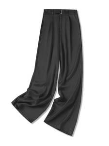 lot 353 image: Betusline Womens Wide Leg Satin Dress Pants Long Straight Casual Flowy Silky Trousers, 7# Black Silk, Medium - Retail $43