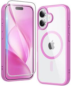 lot 368 image: FNTCASE for iPhone 16 Case Clear Magnetic Phone Cases with Screen Protector Drop Proof Compatible with Magsafe Slim Anti Yellowing Rugged Shockproof Protective Transparent Cell Cover (B-Pink) - Retail $10