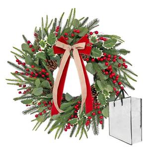 lot 391 image: ARTINCRAFIO Front-Door Christmas Wreaths with Bow 24 Inch Red Berry Pine Wreath Comes with Storage Bag - Durable Outdoor Winter Wreath Creating Warm Xmas Vibes - Easy Storage & Gifts Ready Instantly - Retail $40