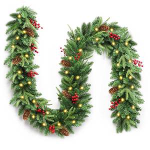 lot 392 image: Christmas Garland, 9ft Pre-Lit Christmas Garland with Lights, Battery Operated with Pine Cones & Red Berries, Artificial Christmas Greenery for Mantle, Staircase, Doorway, Indoor Outdoor Decorations - Retail $30
