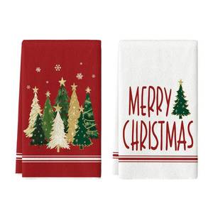 lot 393 image: Artoid Mode Red Xmas Tree Merry Christmas Kitchen Towels Dish Towels, 18x26 Inch Farmhouse Star Snowflakes Decoration Cleaning Set of 2 - Retail $14