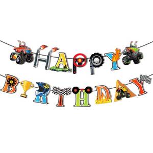 lot 394 image: Monster Truck Birthday Banner Monster Truck Birthday Decorations Monsters Trucks Happy Birthdays Banner Monsters Trucks Banners Cars B-day Banners for Cars Theme B-day Party Decorations - Retail $5