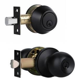 lot 397 image: Front Door Lock Set Exterior Door Lock Set with Deadbolt, Single Cylinder Deadbolt Lock and Door Knob Set, Keyed Alike,Matte Black Door Knob and Deadbolt Set(1Pack Set) - Retail $19