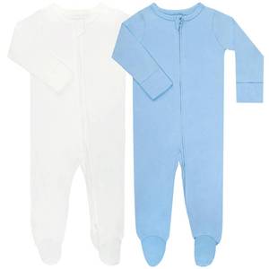 lot 399 image: GUISBY Footed Long Sleeve Baby Pajamas with Zipper Cotton Infant Sleepers Light BlueWhite 3-6 Months - Retail $18
