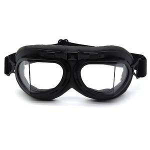 lot 403 image: kucehiup Vintage Aviator Goggles Motorcycle Goggles (Black frame clear lenses) - Retail $16