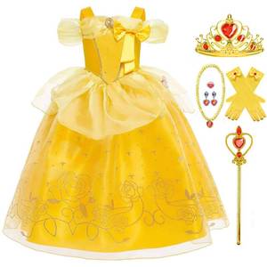 lot 406 image: Luzlen Princess Costume for Girls Kids Belle Dress Halloween Cosplay Party Outfit Toddler Princess Dress Up, 7-8 Years(Label 150) - Retail $24