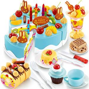lot 411 image: MAY OR IS MISSING PIECES HenMerry DIY Cutting Cake Set - Kids Play Kitchen Food Pretend Play Toy - Best for Girls Birthday Party Gift (75PCS Blue) - Retail $22