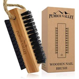 lot 423 image: Wooden Cleaning Finger Nail Brush with Nylon Charcoal Bristles & Hanging Rope - Double-Sided Fingernail Brush for Scrubbing Fingernails and Toes (Beechwood) - Retail $10