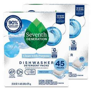 lot 457 image: Seventh Generation Dishwasher Detergent Packs Free & Clear Pack of 2 for sparkling dishes Dishwasher tabs 45 count - Retail $30