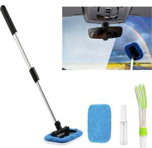 lot 458 image: Missing Pieces ASAHEL Car Windshield Cleaning Tool Inside Window Cleaner Defogger Brush Kit Microfiber Cloth with Extendable Handle Auto Glass - Retail $9