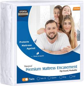 lot 470 image: Utopia Bedding Premium Waterproof Bed Bug Mattress Cover, Twin Zippered Mattress Protector, 6 Inches Deep, Dust Mite Proof 6-Sided Mattress Encasement for Bed - Retail $17
