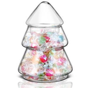 lot 473 image: Sliner Christmas Tree Candy Jars Glass Cookie Jars with Lids Lovely Christmas Tree Jar Bowl Food Storage Container for Xmas Festival Holiday Party Gift Table Decoration(5.71 x 3.94 Inch,Clear)