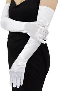 lot 482 image: Womens Long Satin Opera Gloves - Stretchy Party Gloves in White, Black & Red - Retail $5