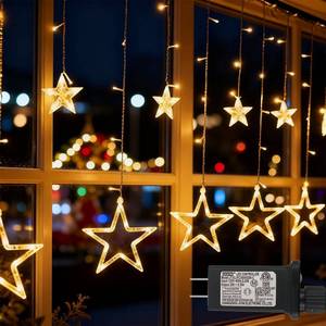 lot 497 image: ZBPP 12 Stars 138 LED Fairy Tale Lights Star String Lights Star Curtain Lights with Timer 8 Mode Memory Function, Hangable, Suitable for Christmas, Wedding, Party, Home Decoration, Warm White - Retail $20