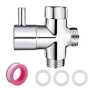 lot 498 image: 12 Brass 3-Way Switch Valve Shower Switch Adapter with Seal, Three-Way Vents Adapter Switch Valve for Shower System, Kitchen, Bathroom, Chrome - Retail $12