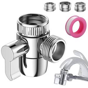 lot 504 image: Faucet Diverter Valve with Aerator, 3-Way Diverter Valve for Hand Held Shower, Sink Faucet Splitter for Kitchen and Bathroom, with 5564, 1516, G12�� Adapters - Retail $10