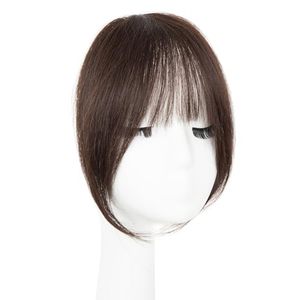 lot 510 image: EINAEY Clip in Bangs 100% Real Human Hair, Darkest Brown French Fake Bangs, Bangs Hair Clip & Clip On Bangs for Women, Fringe with Temples, Natural Blend - Retail $22