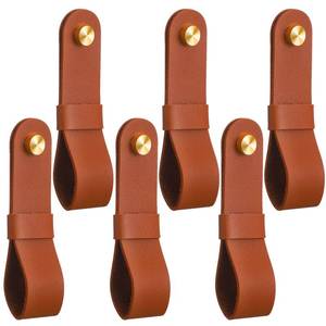 lot 518 image: CroBlissful 6 Pcs Leather Curtain Rod Holders PU Leather Curtain Rod Bracket Mounted Loop Straps with Screws and Plastic Wall Plugs, Boho Pole Hanger Hook for Towel Oar Home Wall Display Decor(Brown) - Retail $17