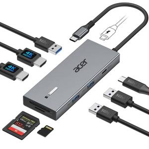 lot 523 image: Acer USB C Docking Station Dual Monitor with 2 HDMI, 9-in-1 Laptop Docking Station with 4K60Hz HDMI, USB A&C 3.0, SDMicro SD, 100W PD, USB C Dock Compatible with AcerDell XPSHPMacSurface etc - Retail $50