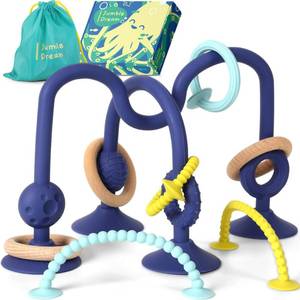 lot 524 image: Jumble Jangle Baby Teething Toys �� BPA-Free, Multi Purpose High Chair Toys for Babies Suction Teething Relief with Sensory Toy Textures for Infants and Toddlers 0��24 Months (Dark) - Retail $25