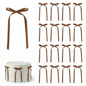 lot 535 image: 30 Pack Satin Cake Decoration Bows, 3.5 x 6.5 Inch Pre-Tied Ribbon Bows for Cakes, Elegant Baking Decor for Birthday & Wedding Desserts �� Brown - Retail $7