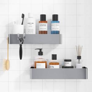 lot 539 image: Kitsure Shower Caddy - 2 Pack Adhesive Shower Organizer, Rustproof Metal Shelves, No-Drill Bathroom Organizers and Storage, Silver Grey, Large - Retail $25