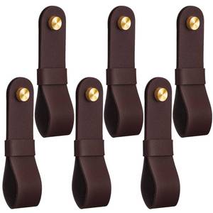 lot 540 image: CroBlissful 6 Pcs Leather Curtain Rod Holders PU Leather Curtain Rod Bracket Mounted Loop Straps with Screws and Plastic Wall Plugs, Boho Pole Hanger Hook for Towel Oar Home Wall Display (Dark Brown) - Retail $18