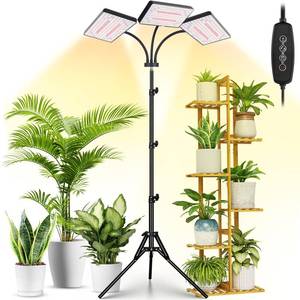 lot 553 image: LBW Grow Lights for Indoor Plants with Stand, 642 LEDs Full Spectrum Standing Grow Light, Tall Floor Lamp with 3612H Timer, 6 Brightness, 3 Modes, 63 Adjustable Tripod - Retail $47