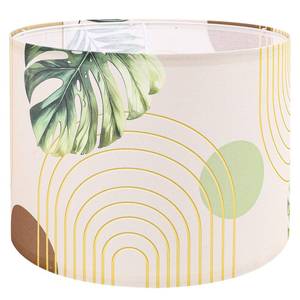 lot 556 image: Novantl 13-inch Fabric Linen Lamp Shade, Boho Lampshade with Tropical Plant & Gold Line Pattern, Lamp Shades for Floor Lamps fit with SpiderUno, Drum Lampshades for Table LampPendant (Easy Assemble) - Retail $30