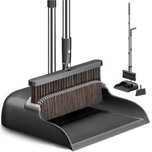 lot 566 image: CTIME Broom and Dustpan Set, Extra Brush Head & 51.6 Adjustable Long Handle Standing Dustpan Set, with Dust Pan Teeth to Clean Pet Hair, Easy Sweeping Suitable for Home Kitchen Office Lobby - Retail $19