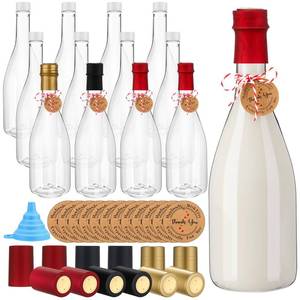 lot 567 image: Baderke 12 Pack 750 ml Christmas Plastic Coquito Bottles 25 oz Christmas Empty Wine Champagne Bottles with Lids Heat Shrink Caps Stickers Labels for Homemade Coquito Drinks Xmas Party (Multicolor) - Retail $33