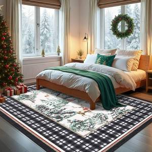 lot 575 image: GarveeHome Christmas Washable Rug for Living Room, 6x9 Holiday Decor Area Rug for Bedroom Soft Low Pile Christmas Tree and Deer Rug Non Slip Throw Large Carpet for Dining Room Nursery, Black