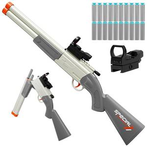 lot 61643 image: Toy Gun Double Barrel Shotgun Toy, 20 Soft Bullet Darts, Toy Foam Blaster Foam Dart Blaster with Scope for Kids, Youth, Teen, Boys-Holiday for 8-12 Year (White) - Retail $33