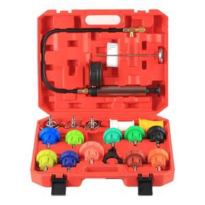 lot 61695 image: 18PCS Radiator Pump Pressure Tester Kit, Pressure Leak Tester Tool Kit for Automotive Cooling System Water Tank Leakage Detection - Retail $38