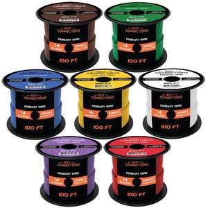 lot 61701 image: 14 Gauge Automotive Primary Wire (100ft Each 7 Color Bundle Set) Durable PrimaryRemote, PowerGround Electrical Wire for Trailer, Car Audio, Lighting Circuits  Total - Retail $70