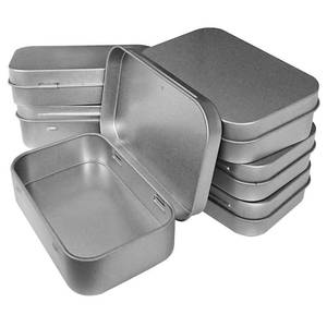 lot 61707 image: 5Pcs Metal Hinged Tin Box Container Mini Portable Small Storage Container Kit with Lid for Home Storage 3.7x2.3x0.8 Inch, Silver - Retail $10