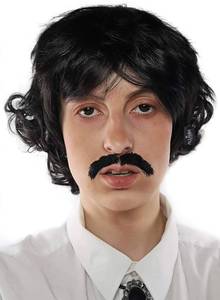 lot 61710 image: Vote Pedro Wig  Black Wig  Fake Mustache  70s Shag Beatles Sonny Halloween Costume  Pablo Compatible - Retail $22